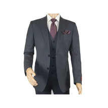 Men Suit BERLUSCONI Turkey 100% Italian Wool Super 180's Vested #Ber15 Charcoal image 4