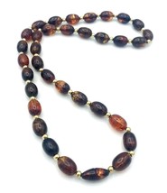 Vintage Faux Amber Lucite Gold Tone Bead Hidden Clasp Necklace 23&quot; - £23.02 GBP