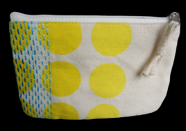 Small Natural Yellow Polka Dot Blue Embroidered Cosmetic Makeup Bag Pouch Travel - £7.01 GBP