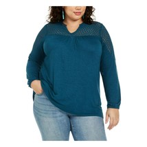 Style &amp; Co Womens Plus Size 1X Dark Kale Teal Crochet Long Sleeve Top NWT DG86 - $34.29