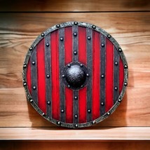 Armatura rotonda vichinga in legno 24&quot; con scudo medievale in legno acci... - £87.48 GBP