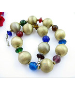 HUGE Chunky Goldtone BALL BEADED Colorful BEAD NECKLACE Vintage 21&quot; Length - £13.36 GBP