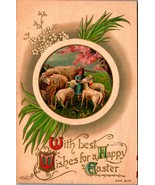 With Best Wishes for Easter Child with Lambs Embossed 1912  DB Postcard E3 - $147.75 MXN