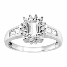 1.10CT Simulated Diamond Cluster Engagement Ring 14k White Gold Plated Silver - £54.02 GBP