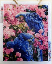 Diamond Art Painting COMPLETED HANDMADE BLUE PARROTS Canvas 18” x 22&quot; - $36.99