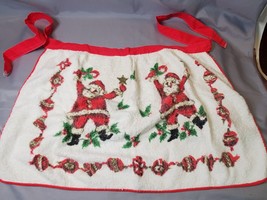 Handmade Christmas Santa Half Apron Terrycloth Towel  Holiday Waist Tie Vintage - £15.78 GBP