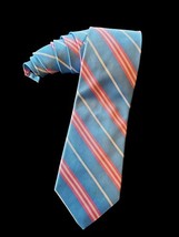 Lands End Repp Tie Necktie 100% Silk Blue Pink White Stripe Mens Long 3.... - €14,59 EUR