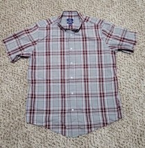 George Classic Fit Gray Brown Stripe Button Down Short Sleeve Shirt Mens - $9.99