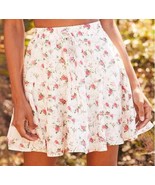 Lulus Cute Factor Floral Print Tiered Mini Skirt Pull On White Pink L - £15.13 GBP