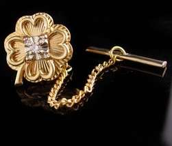 Vintage diamond tie tack - 14kt gold Lucky clover - Irish sweetheart shamrock -  - £315.01 GBP