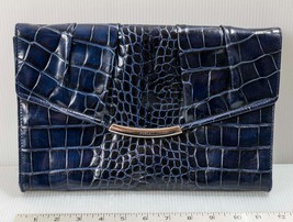 FURLA Blue Crocodile Alligator Embossed Leather Convertible Clutch Handbag - $148.49