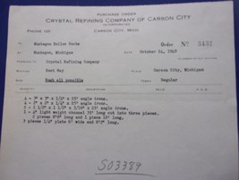 Vintage Crystal Refining Company Of Carson City Purchase Order 1949 - $2.99