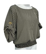 Michael Kors Green White Vertical Striped Bat Wing Tab Short Sleeve Top ... - $394.67 MXN