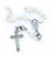 Imitation Pearl Beads Wedding Rosary With Madonna Center Cross Crucifix - £31.71 GBP
