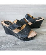 BOC Born Concept Black Leather Open Toe Wedge Slide Sandals Womens Size 7 - £29.50 GBP