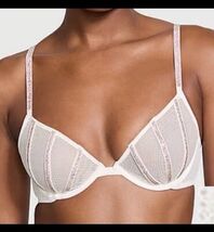 Victoria’s Secret VERY SEXY Unlined Demi Bra White Mesh Bling Straps 32C... - $15.83