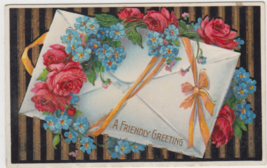 A Friendly Greeting Postcard 1914 Envelope Flowers  - £2.38 GBP