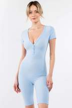 Women&#39;s Button Up Ribbed Bodysuit Pastel Blue - $28.99