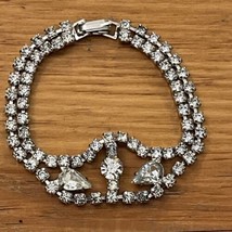 Vintage Bracelet Art Deco Faux Diamond Rhinestone Silver Tone Metal - $16.00