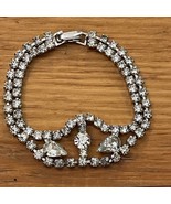 Vintage Bracelet Art Deco Faux Diamond Rhinestone Silver Tone Metal - $16.00