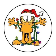 30 Garfield Christmas Envelope Seals Labels Stickers 1.5&quot; Round Party Favors - $7.49