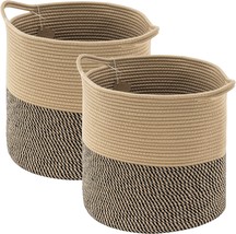 Youdenova Cotton Rope Cube Storage Baskets, Black And Jute, 2 Pack, 13X13 Round - £32.85 GBP