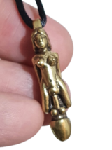 Paladkik Penis Nude Woman Amulet Pendant Erotic Brass Phallic Necklace &amp; Pouch - £12.93 GBP