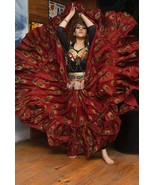 BURGUNDY PEACOCK PRINT ATS COTTON TRIBAL BELLYDANCE GYPSY SKIRT~36&quot; - $189.55 CAD