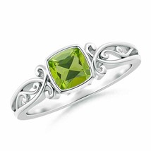 ANGARA Vintage Style Cushion Peridot Solitaire Ring for Women in 14K Solid Gold - £427.34 GBP