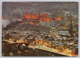 Heidelberg Germany Winter Night View Of Castle And Town Postmarked 1988 Postcard - £10.80 GBP