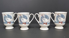 Set Of 4 Vtg Blue Goose Ceramic Coffee Pedestal Mugs Cups Baker Hart &amp; Stuart - £27.07 GBP