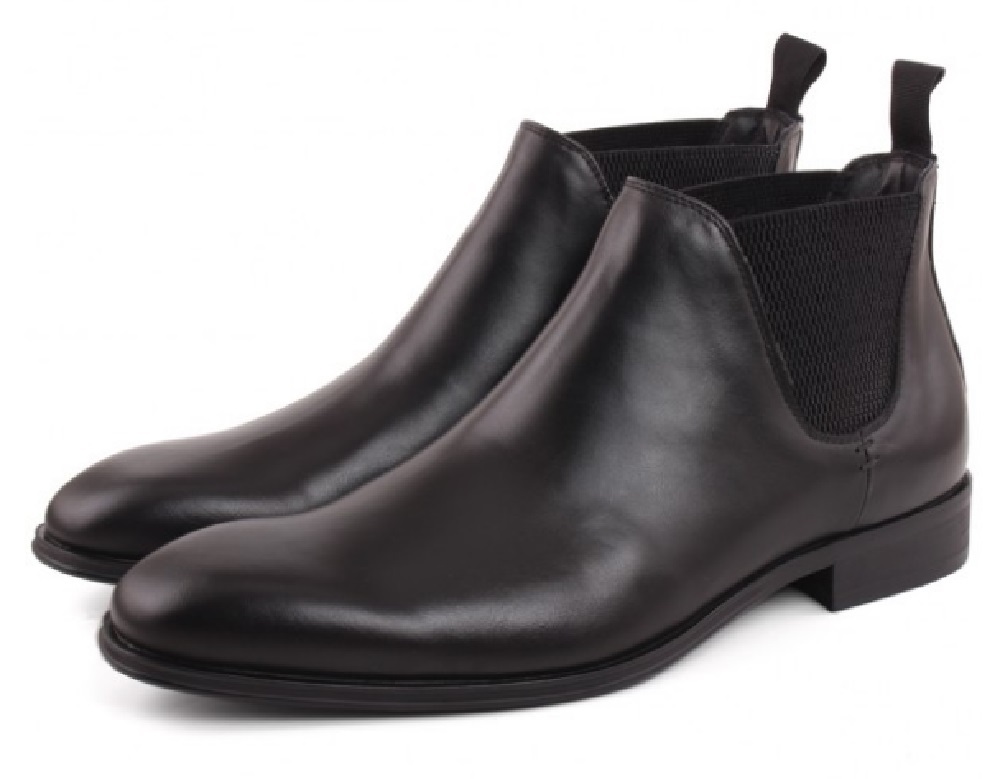 Customize Comfortable Black Slip On Elastic Panel Real Leather Men Chelsea Boots
