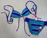 So 2 pc XS bikini swim suit bathing suit Blue Reversible stripes circles... - $29.69
