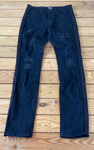 ZCL NWT $45 Women’s ripped rhinestone stripe denim jeans size 30 black M5 - £12.72 GBP