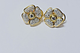 1ct Diamond 14K 2-Tone Gold 4 Leaf Clover Designer Flower Earrings 9 Gram FG VS1 - £1,420.49 GBP