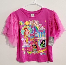 Disney Princess Graphic Print Mesh Tulle Short Sleeve Pink Tee Girls 9/10 NEW - £19.57 GBP