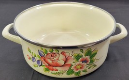 AP3) Vintage Floral Enamel Round Pot with Handles 10.5&quot; - $29.69