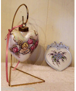 Hand Painted Porcelain Ornament LOT Cherub Heart w/ Stand Artist Signed ... - $19.76