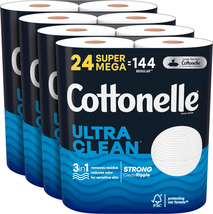 Cottonelle Ultra Clean Toilet Paper, 1-Ply, Strong Toilet Tissue, 24 Super Mega  - £79.68 GBP