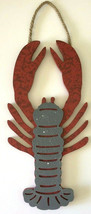 Lobster Sign Plaque 16x8&quot; Wooden Cut Out Red Gray Summer Beach House BBQ - £35.26 GBP
