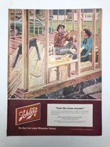 Original 1952 Schlitz Beer Print AD Art Couple Building a House Home Mil... - $5.22