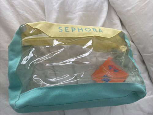 sephora sun safety kit makeup BAG ONLY Clear Yellow Aqua 10x 7.5x4 Rectangular - $10.84