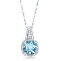 Four-Prong 0.74ct Blue Topaz Rope Design 0.054ct WhiteTopaz Necklace - £107.72 GBP