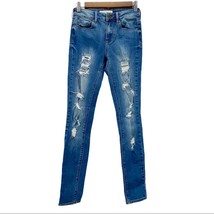 Bullhead Denim Co Womens 1 High Rise Skinniest Distressed Jeans Medium Blue  - £17.66 GBP