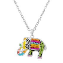 Colorful Mosaic Elephant Pendant Necklace White Gold - £10.46 GBP