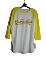 LuLaRoe Randy White Yellow &quot;On Vacation&quot; Shirt Womens Size Large New - $16.82