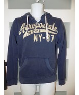 AEROPOSTALE Navy Blue Distressed Pullover Hoodie Sweatshirt Size XS Women&#39;s - $17.86