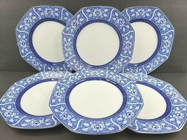 6 Whieldon Ware Corona F Winkle Dinner Plates Set Antique 9 5/8&quot; Blue England - £77.80 GBP