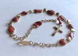 Riviere Chocker necklace No Dye Red Blood Coral Cross Antique Style 925 14k Gold - £643.65 GBP