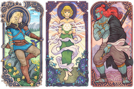 Legend of Zelda Tears of The Kingdom Art Nouveau Poster Print Set of 3 Mondo - £83.48 GBP